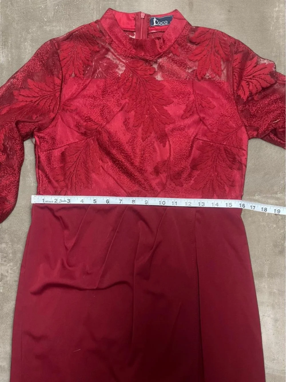 Vintage Coco Collection Burgundy Lace Maxi Dress | Sheer Sleeve Formal Gown - Picture 6 of 7